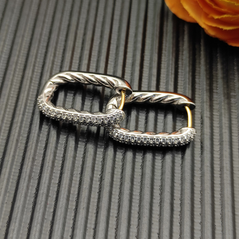 David Yurman Silver Rhinestone Hoop Earrings - Picture 4 of 7